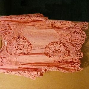 Plus coral crochet top with tone on tone embroidery 2x